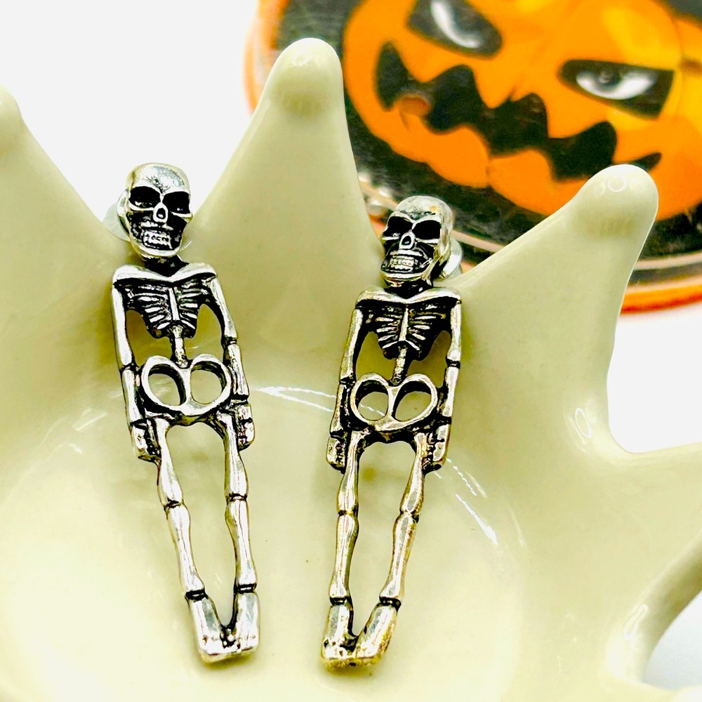 Skeleton Punk Goth Earrings NWOT